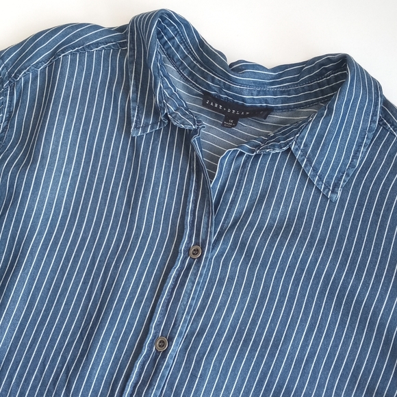 Jane + Delancey Blue White Pinstripe Long Sleeve Button Down Boyfriend Shirt 1X - Picture 4 of 14